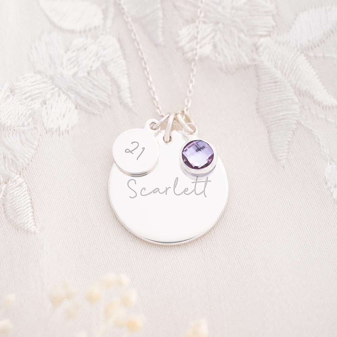 silver plated 21st birthday disc necklace