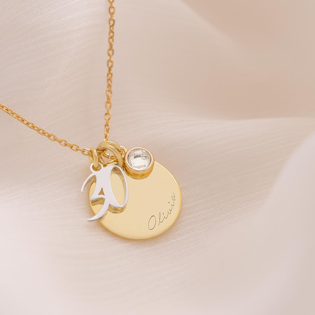 gold plated sterling silver age and birthstone personalised 30th birthday necklace