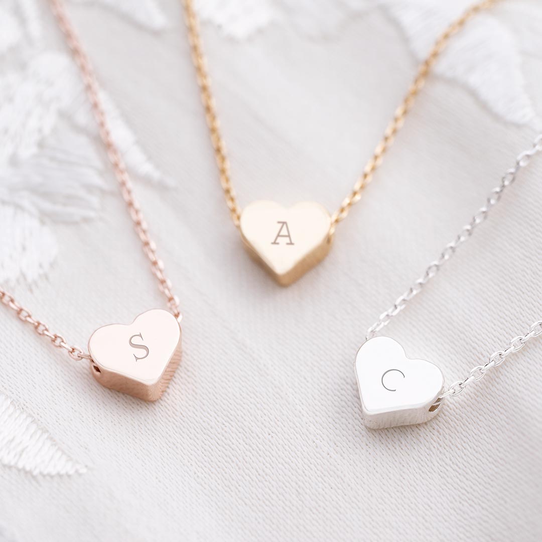 Personalised Mini Heart Initial Necklace Photo Bridesmaid Gift Set