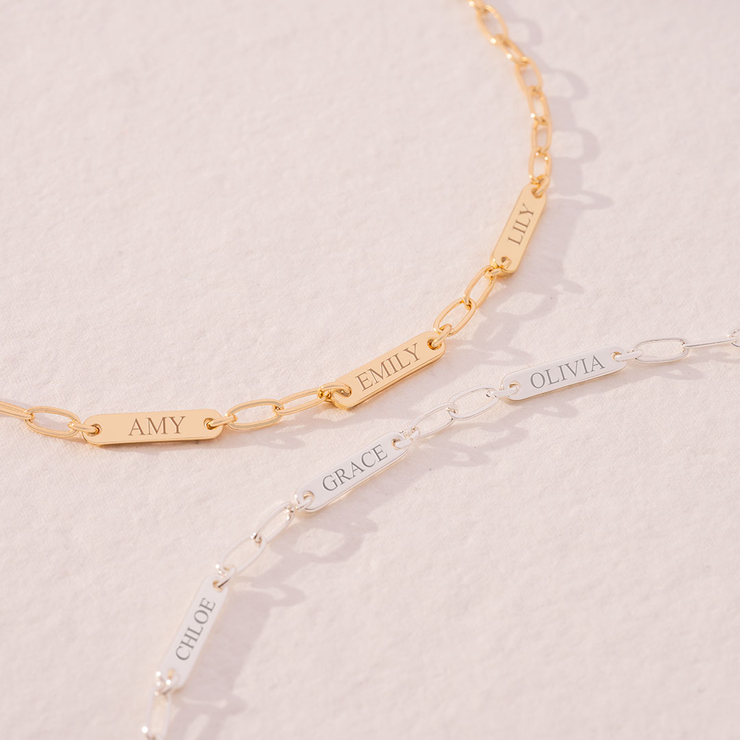 Statement Bar and Chain Personalised Necklace
