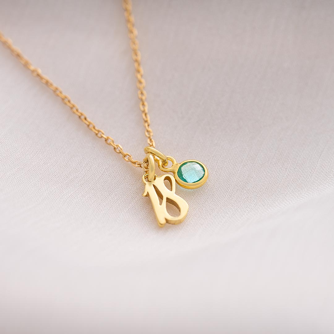gold plated sterling silver age charm and birthstone personalised necklace