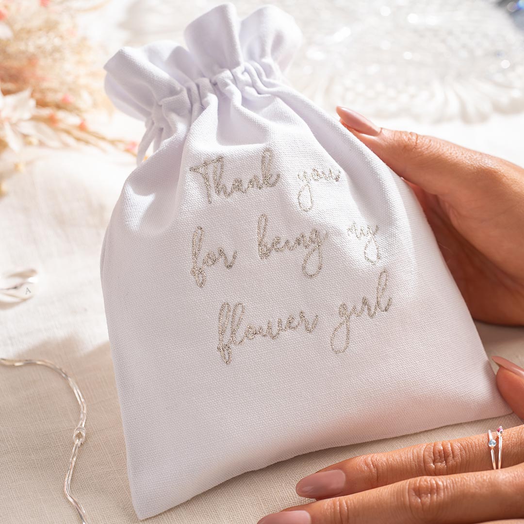 white luxury embroidered gift bag
