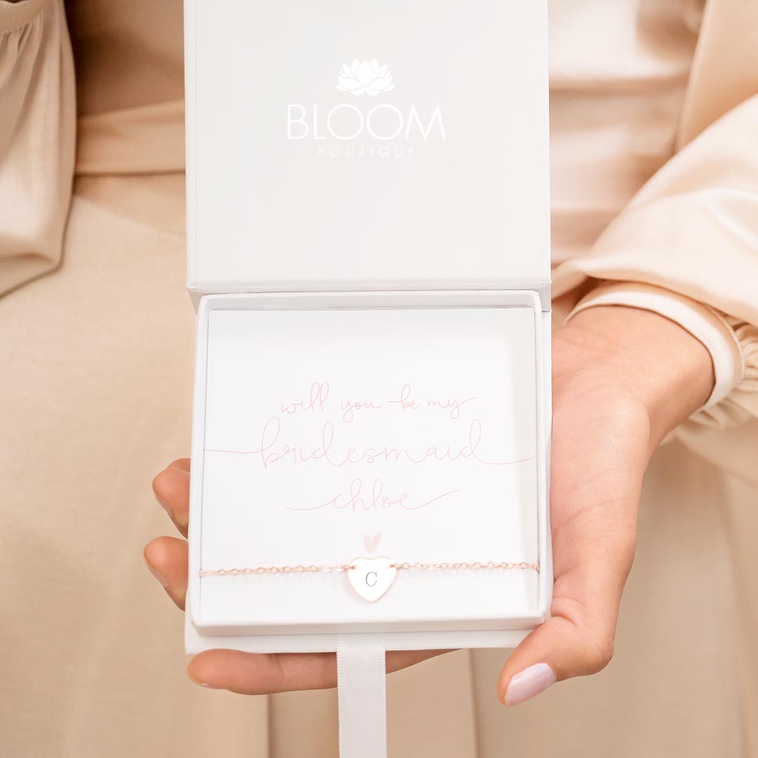 Chloe Initial Heart Personalised Bracelet Wedding Gift Set