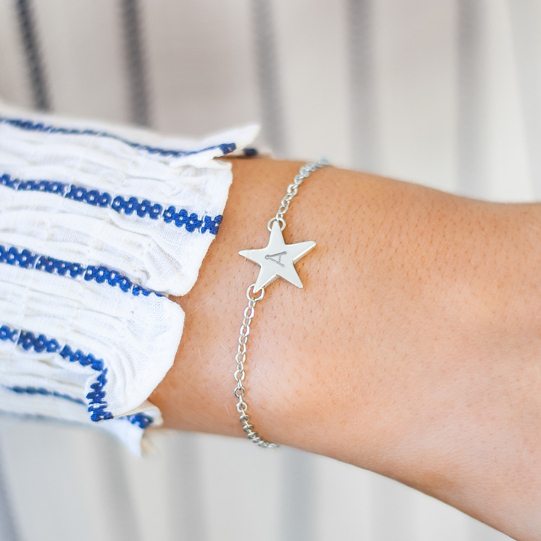 Sterling Silver Chloe Initial Star Personalised Bracelet