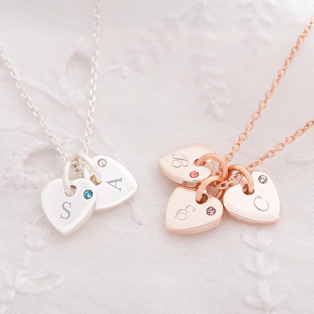 Create Your Own Micro Heart Birthstone Personalised Necklace available in silver and rose gold