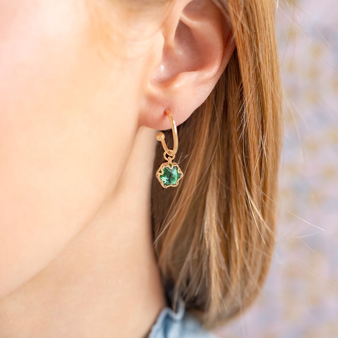 champagne gold crystal earrings with green stone