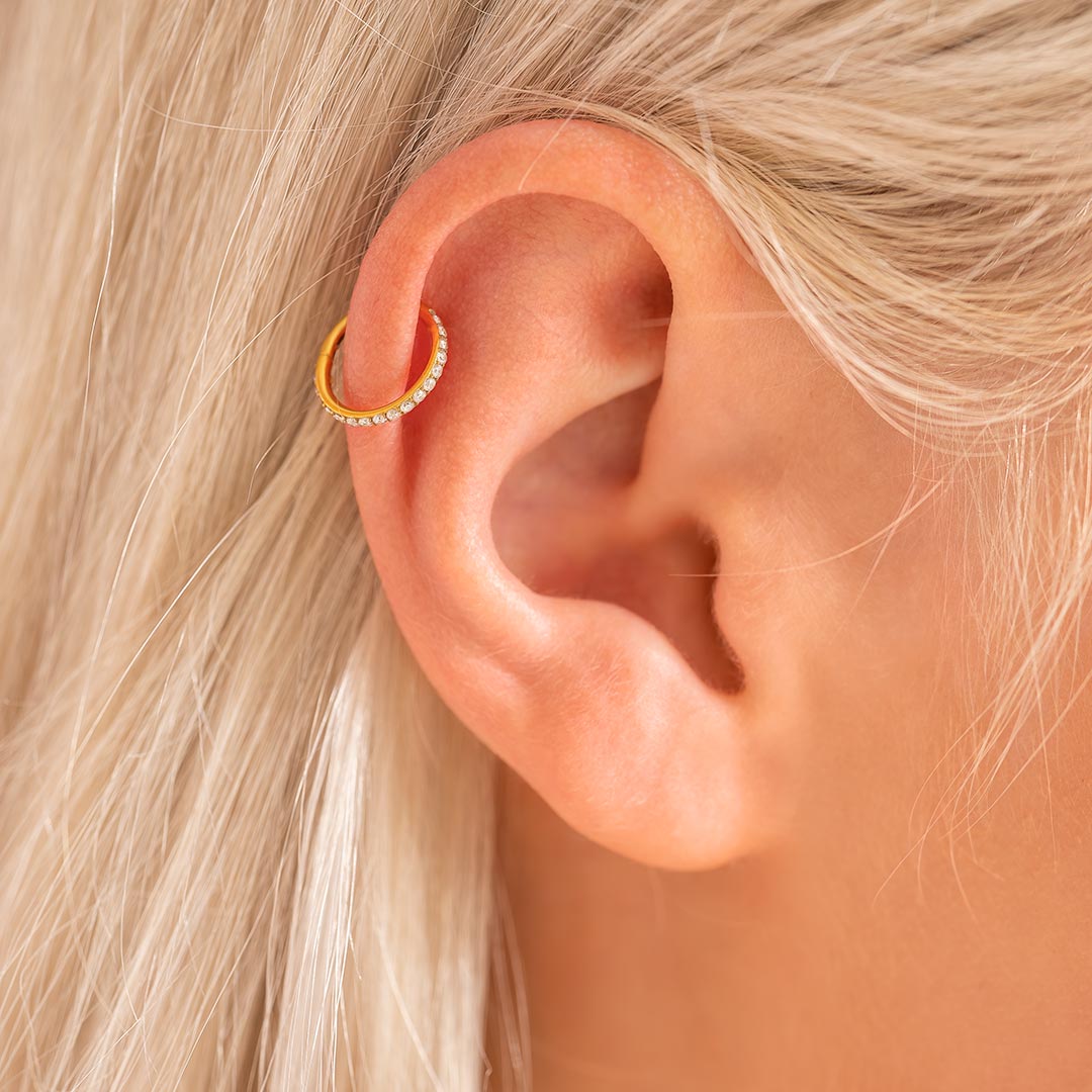 gold plated gemstone clicker hoop piercing