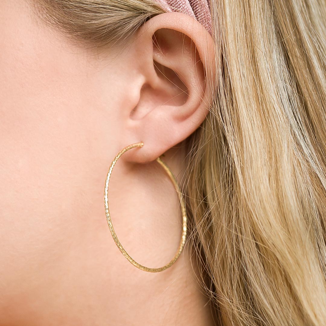 gold plated sterling silver diamond cut hoop earrings