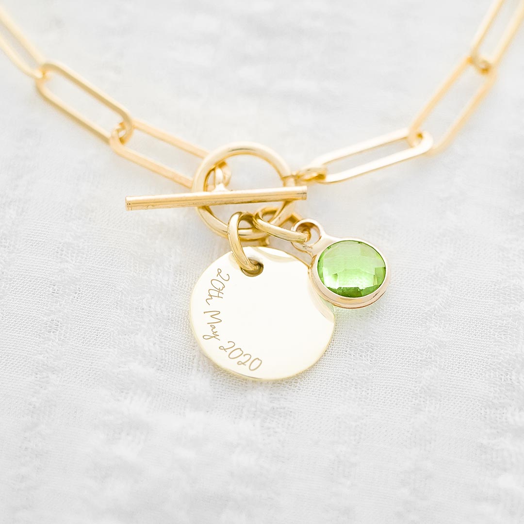 Disc and Birthstone Statement Personalised Bracelet
