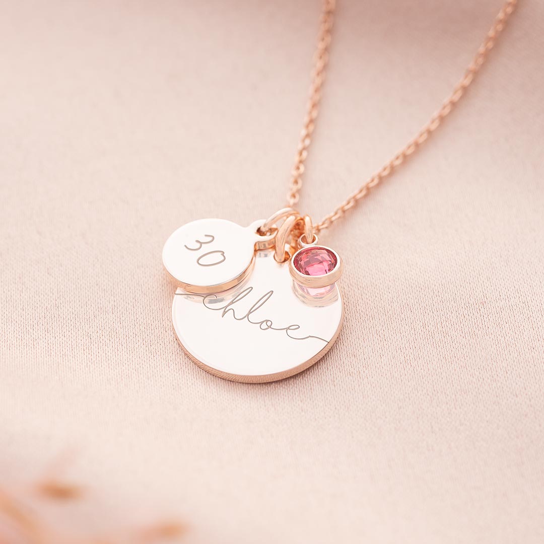 Esme 30th Birthday Disc and Birthstone Personalised Name Necklace