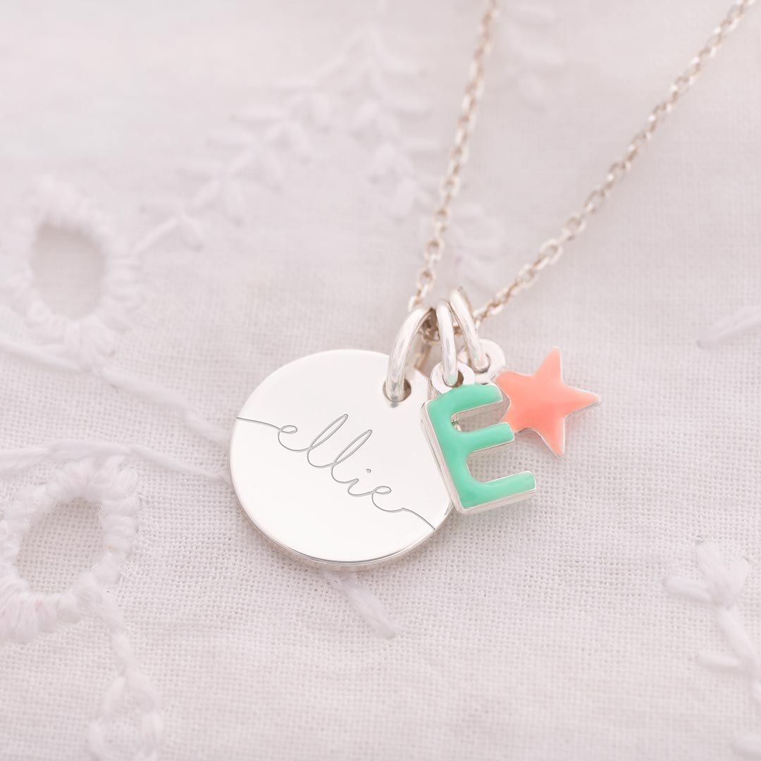 Esme Disc and Enamel Charms Personalised Name Necklace