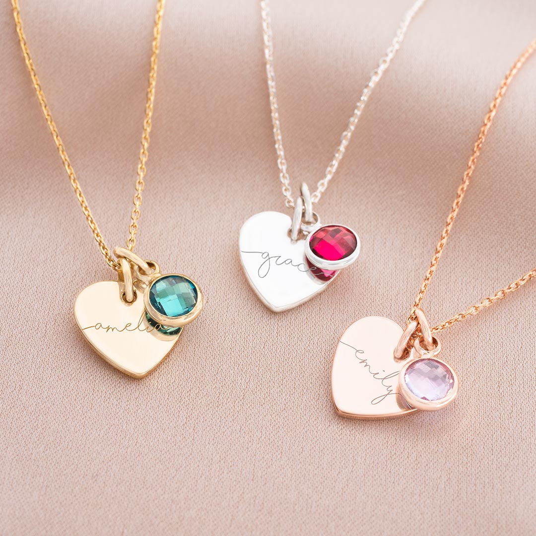 Personalised Esme Heart and Birthstone Necklace Photo Gift Set