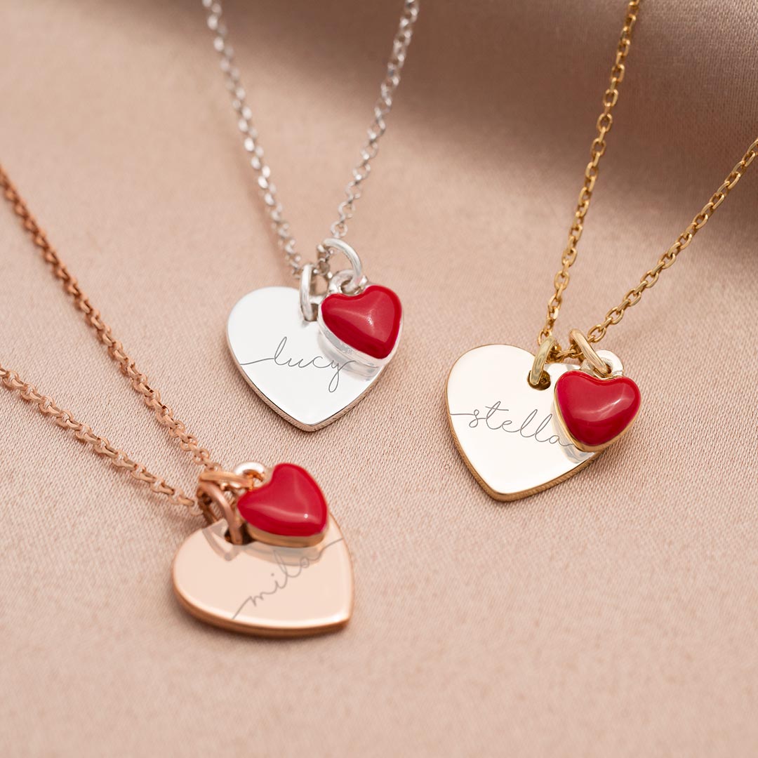 Esme Heart and Enamel Charm Personalised Necklace Gift Set