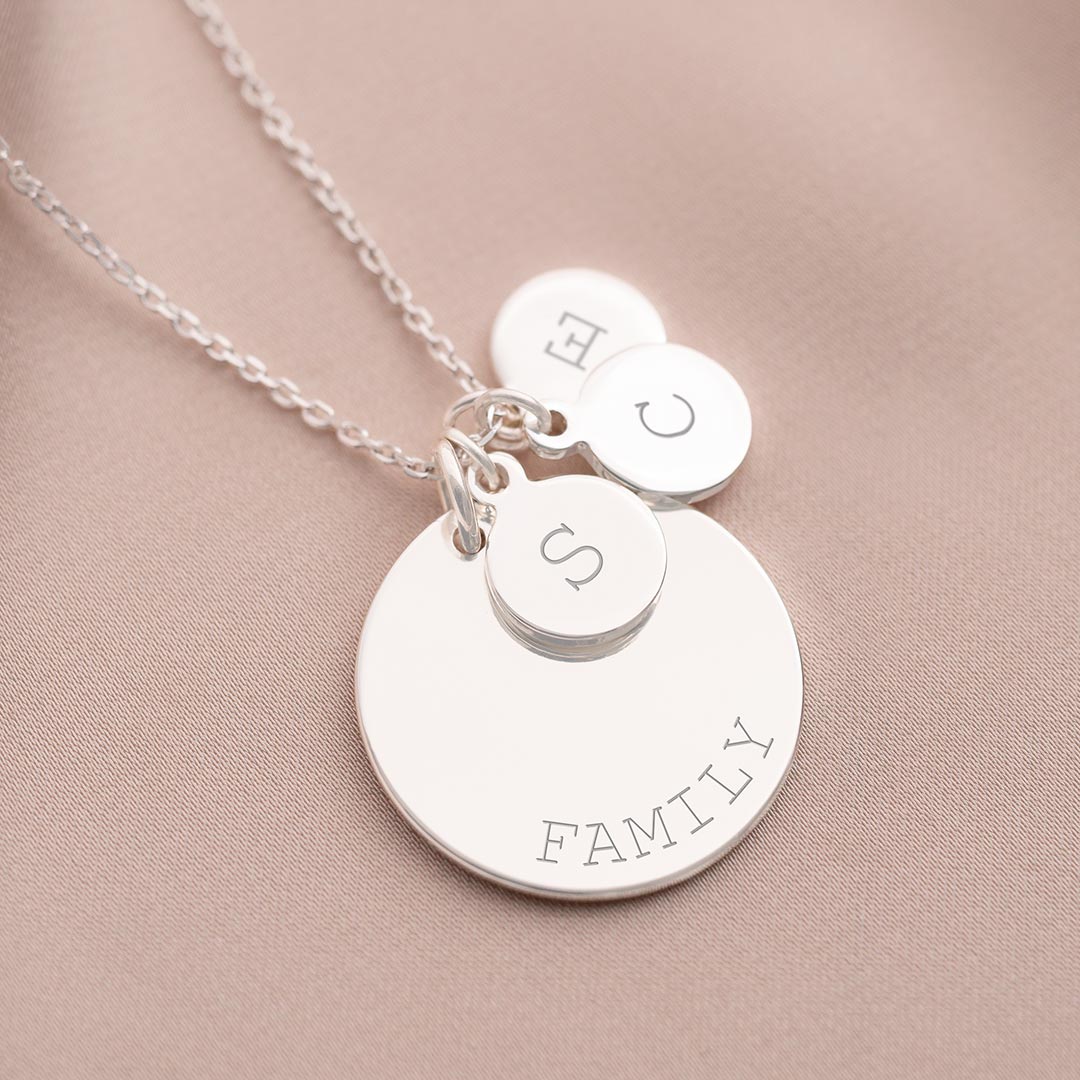 Personalised Sterling Silver Family Disc Pendant Necklace Photo Gift Set