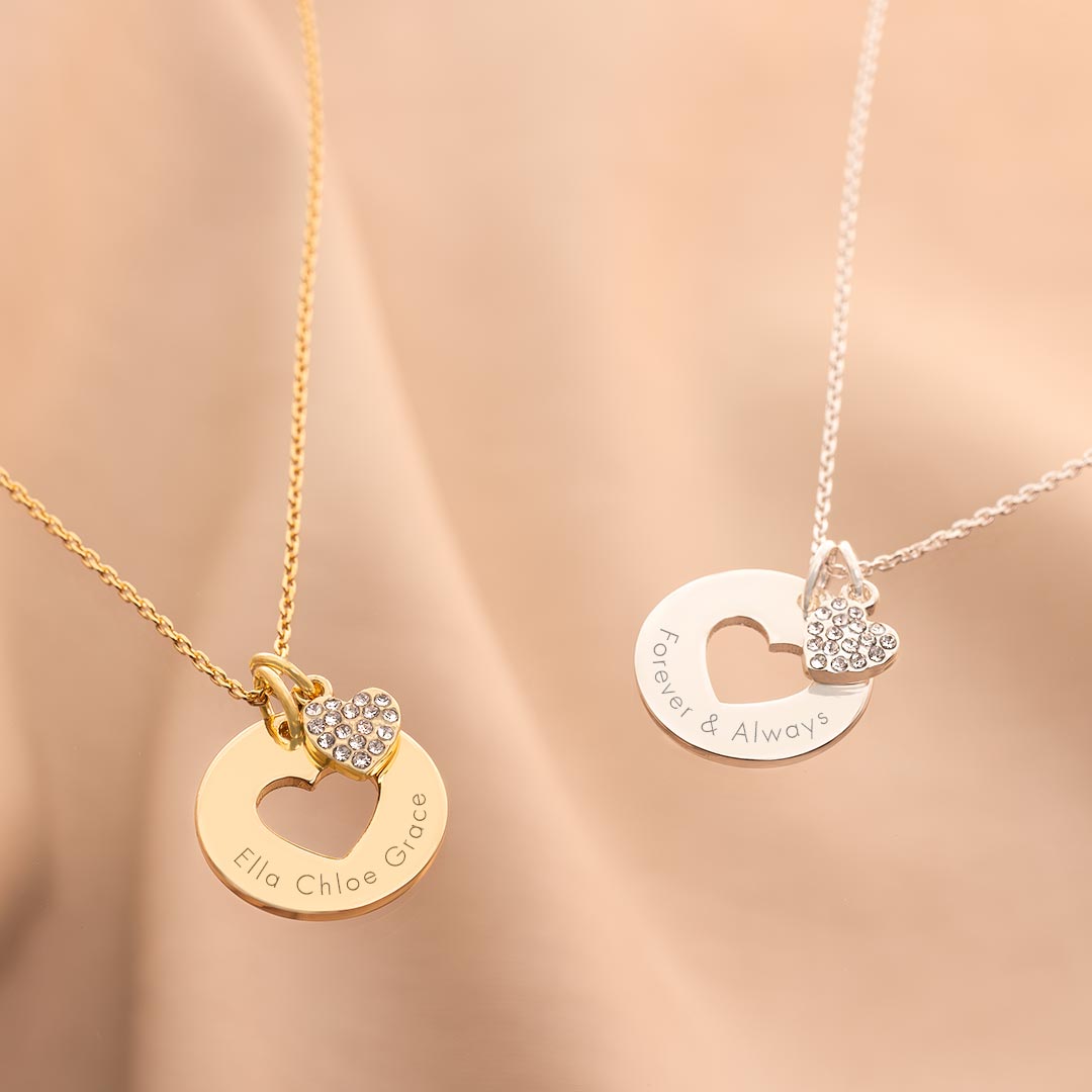 champagne gold and silver plated family heart and heart necklace