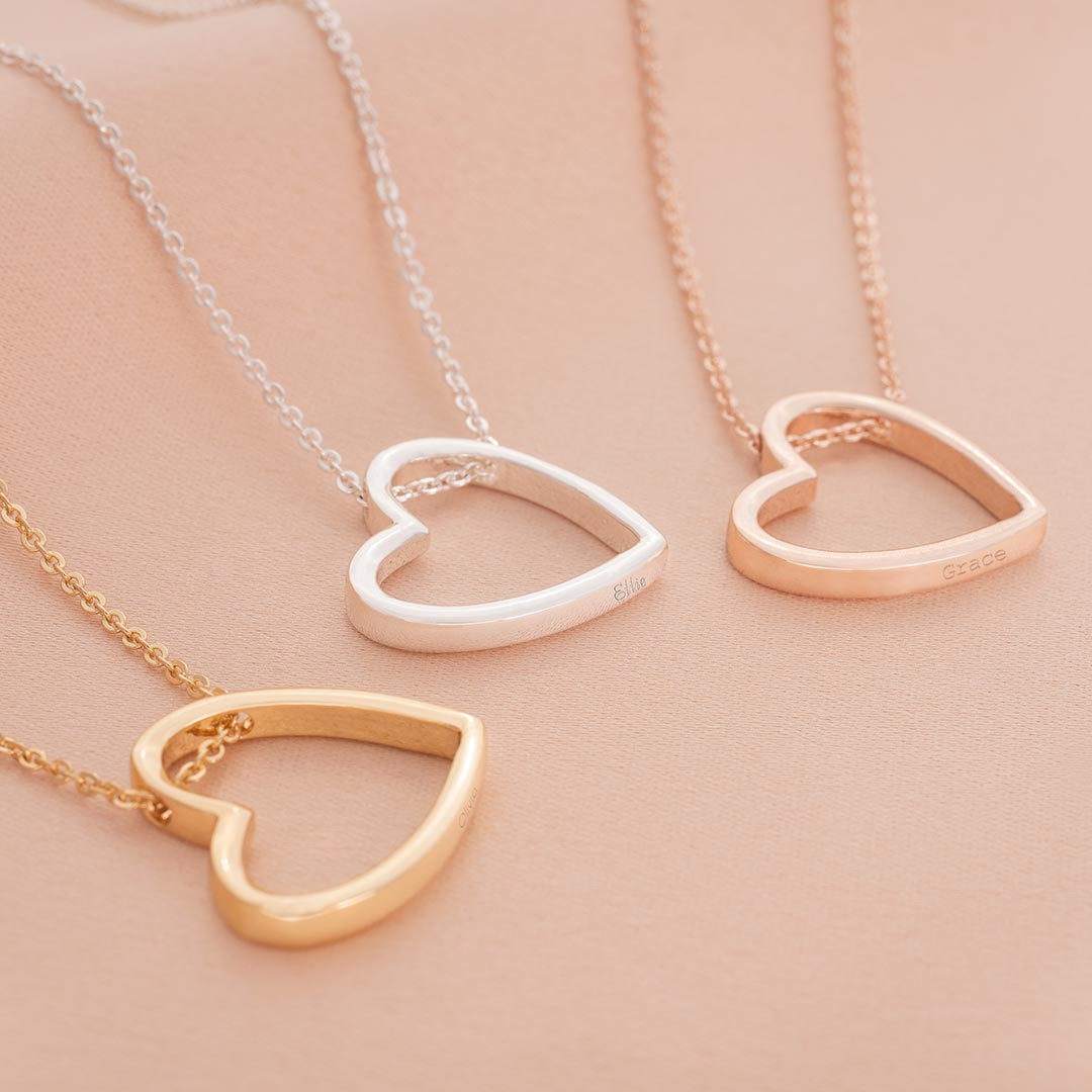 silver, rose gold and champagne gold plated personalised fine heart necklace 