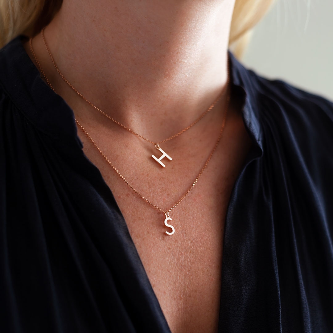 Contemporary Letter Sterling Silver Personalised Necklace Set