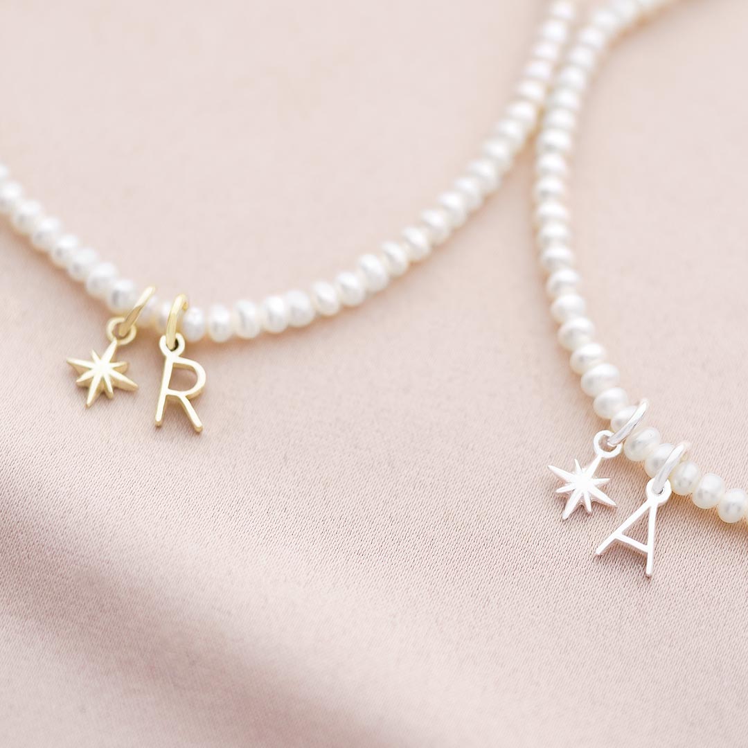 Freshwater Pearl North Star and Letter Charm Personalised Bracelet