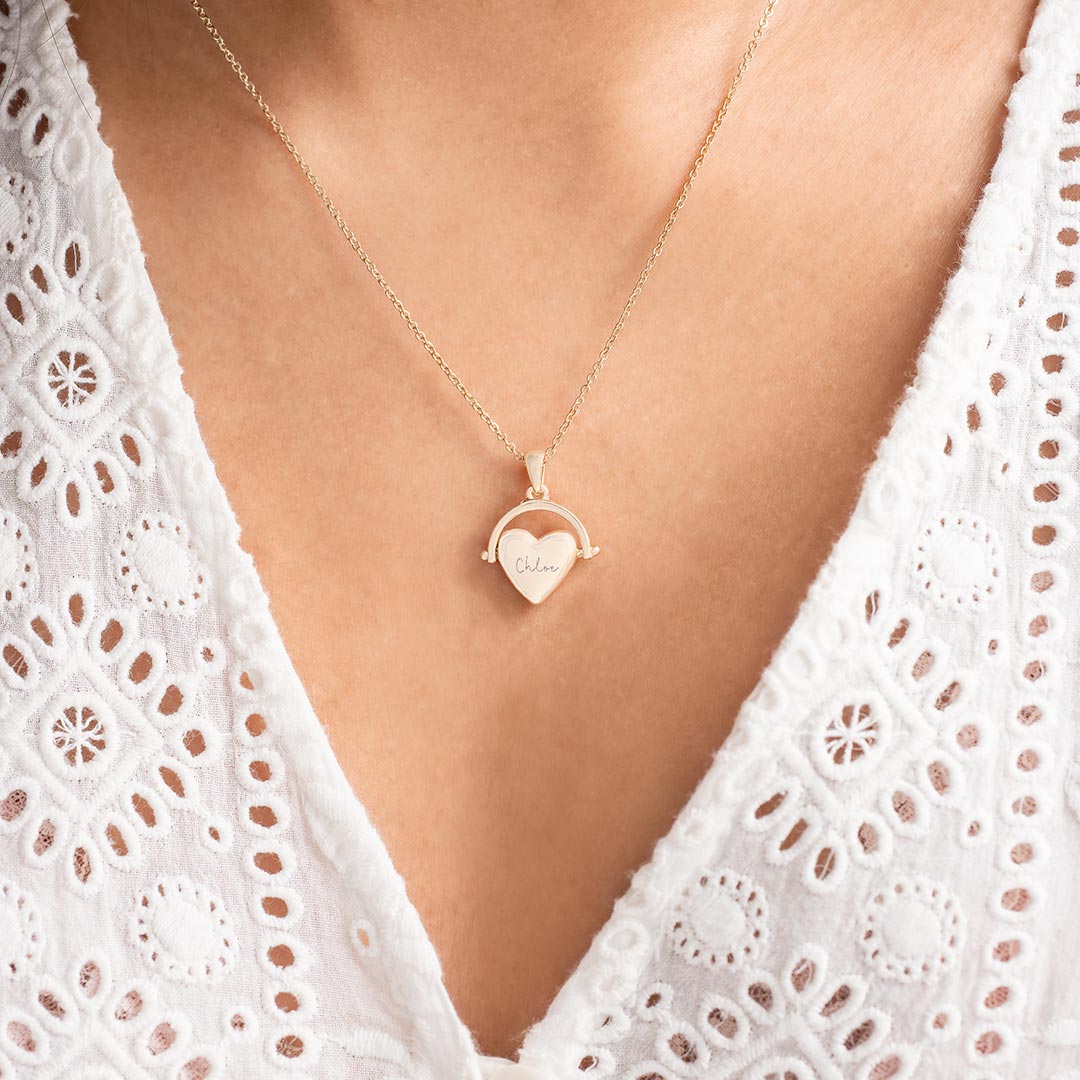 heart spinner pendant necklace in sliver, rose gold and gold