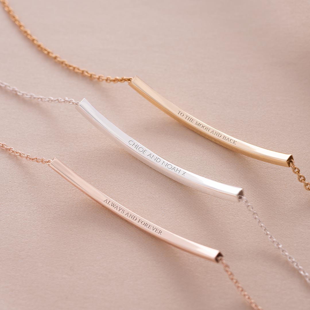 hidden message curved skinny bar bracelet available in gold, silver and rose gold