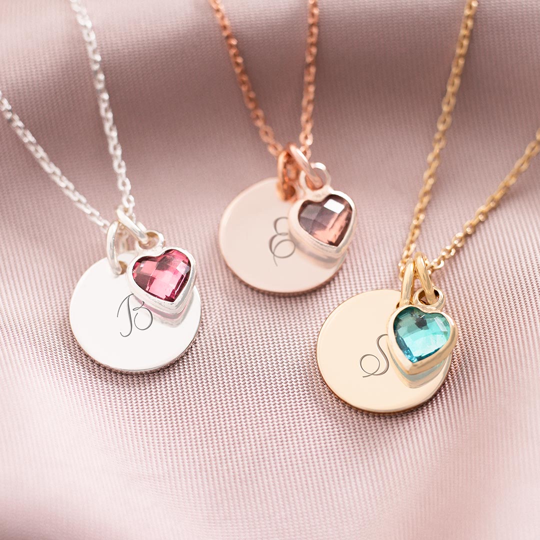 Initial and Heart Birthstone Personalised Necklace