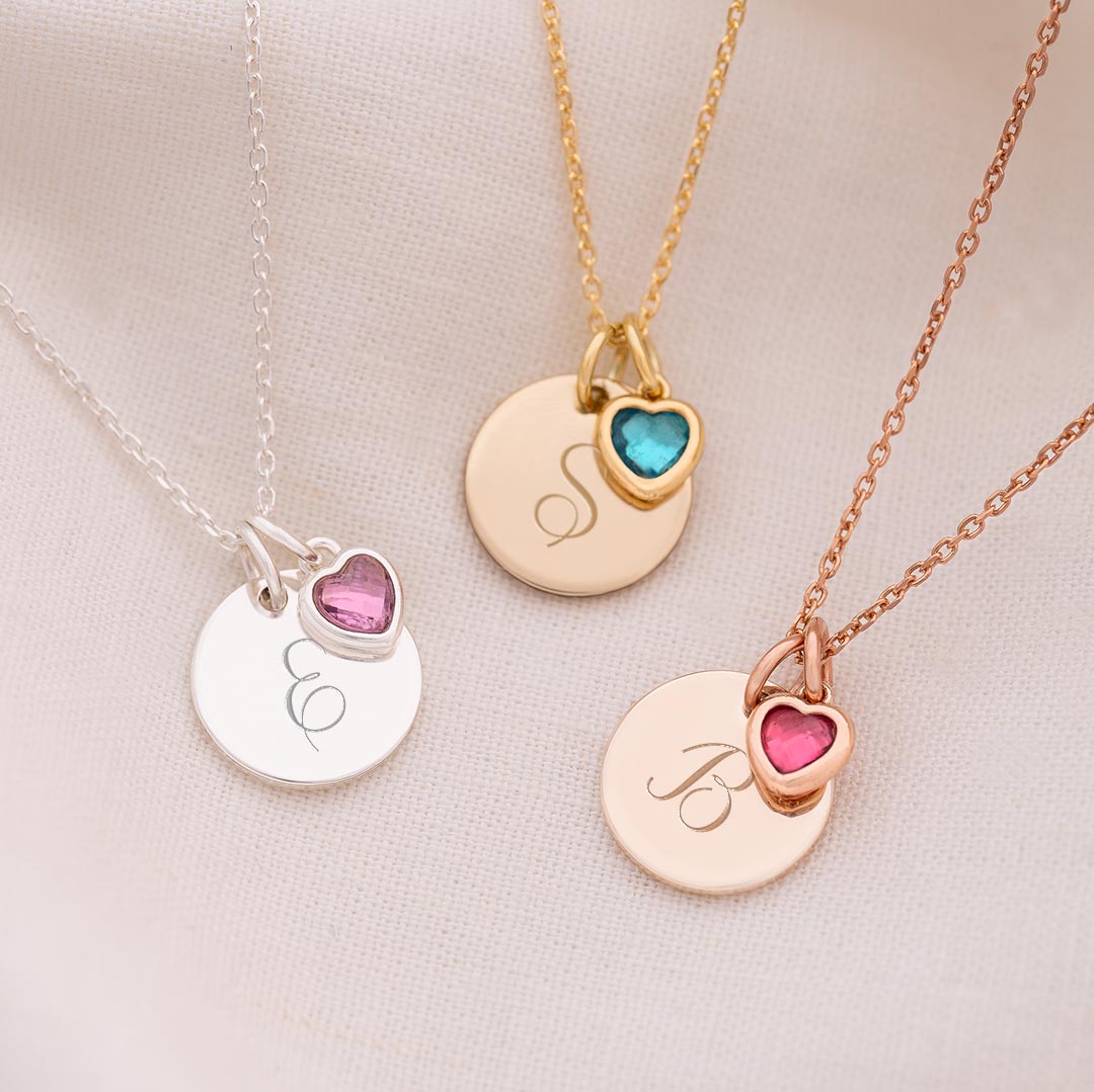 Sterling Silver Initial and Heart Birthstone Personalised Necklace