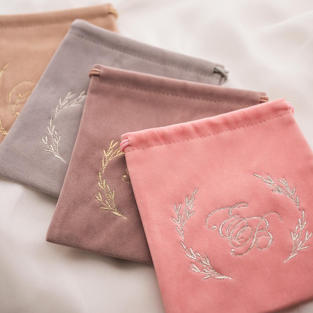 Luxury Embroidered Initials and Wreath Suede Gift Pouch