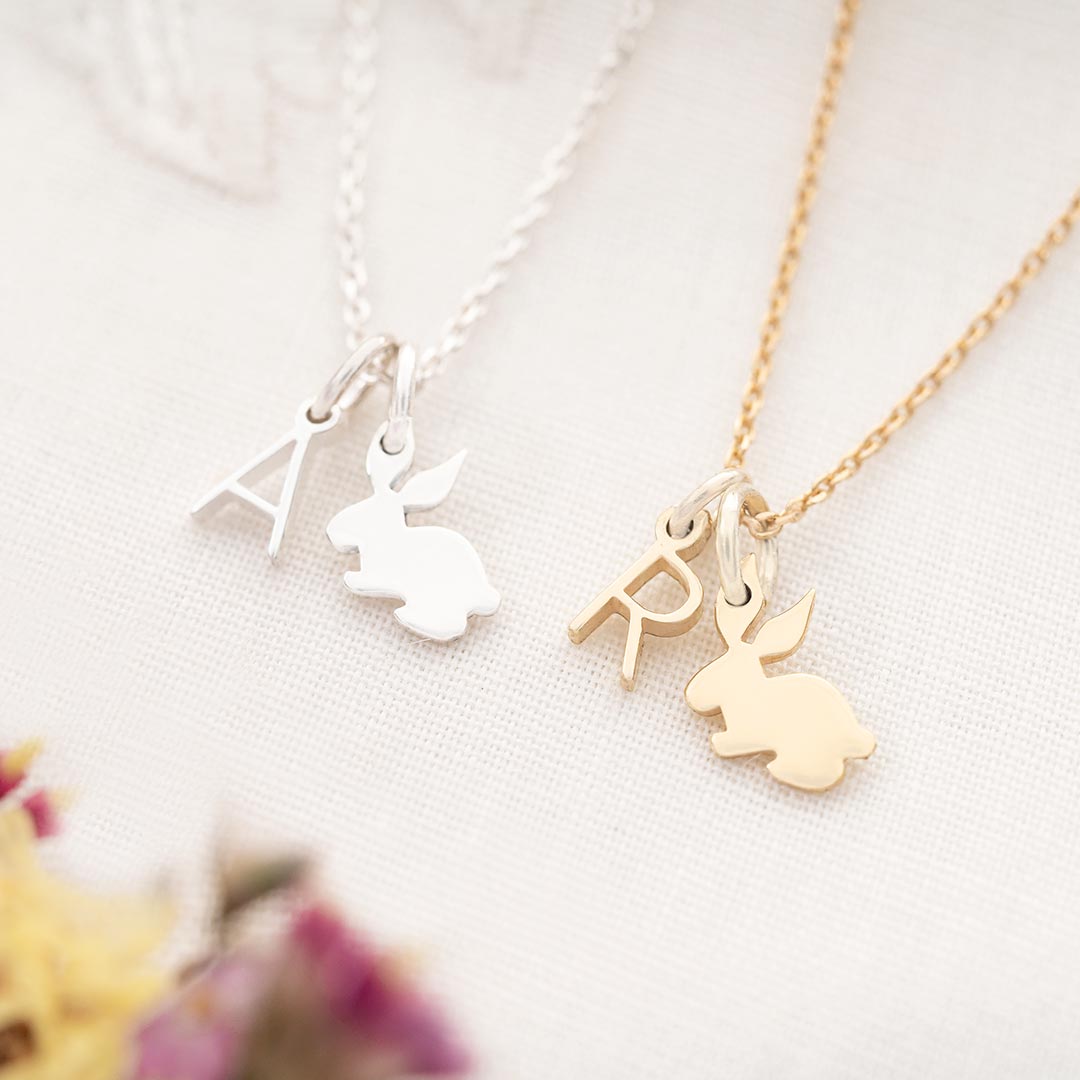 Sterling Silver Bunny and Letter Personalised Necklace