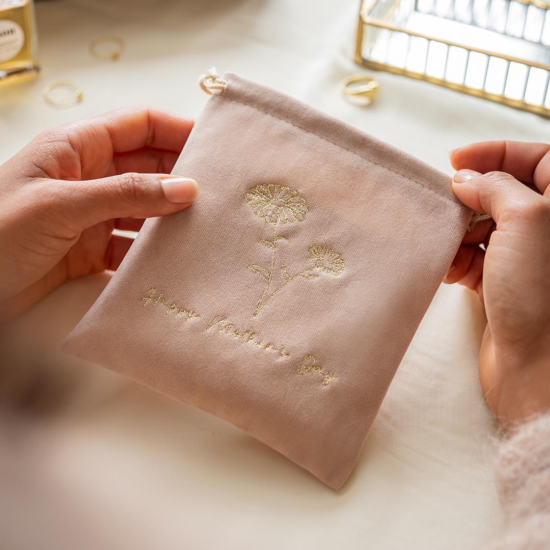 Mother's Day Luxury Embroidered Suede Gift Pouch