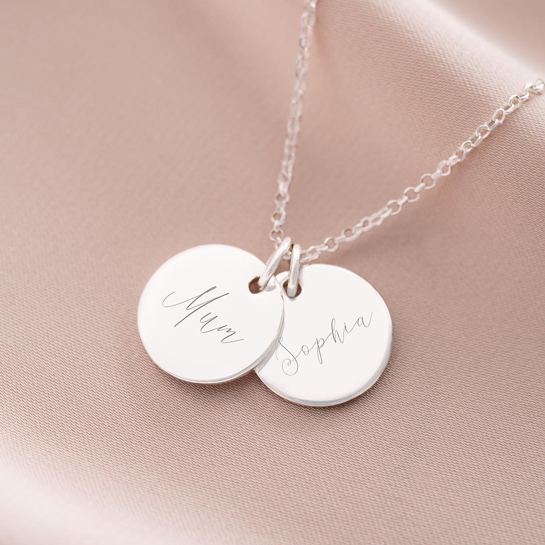 Sterling Silver Mum And Me Double Disc Personalised Name Necklace