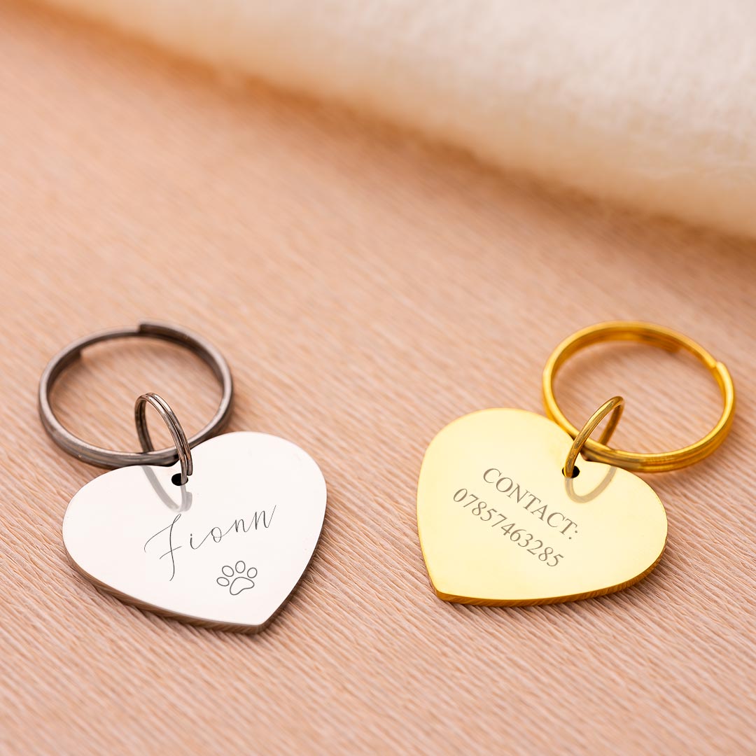 Name and Illustration Heart Personalised Pet Tag