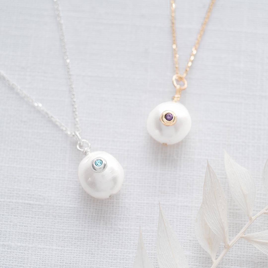 Organic Freshwater Pearl And Birthstone Necklace