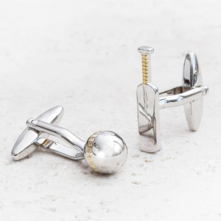 Personalised Cricket Bat And Ball Silver Cufflinks