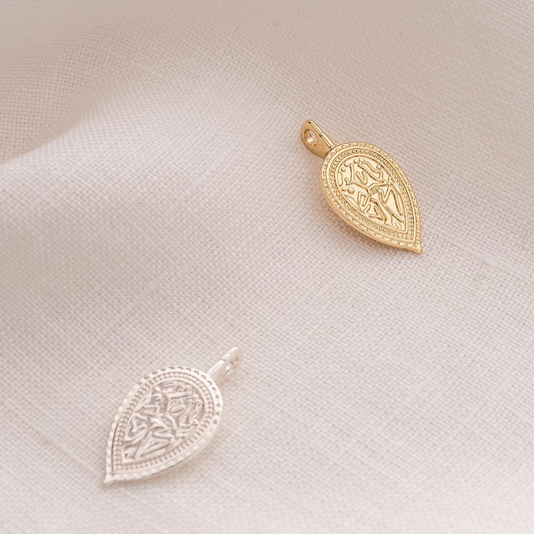 Ornate Tear Drop Charm for Jewellery Making Available in Silver and Champagne Gold