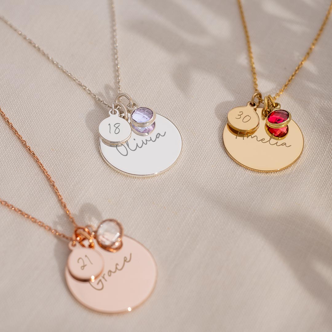 Personalised Birthday Disc Name Necklace