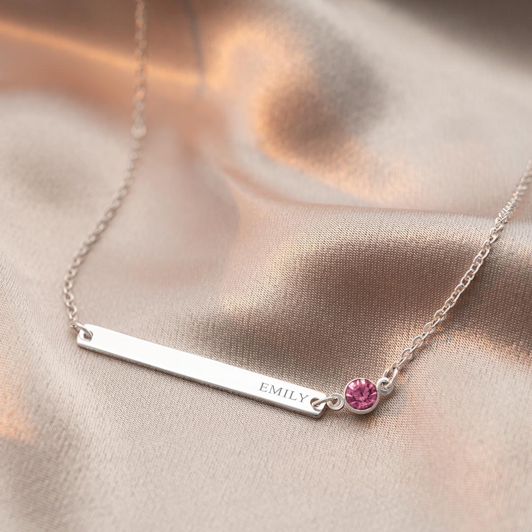 Birthstone And Bar Personalised Name Necklace
