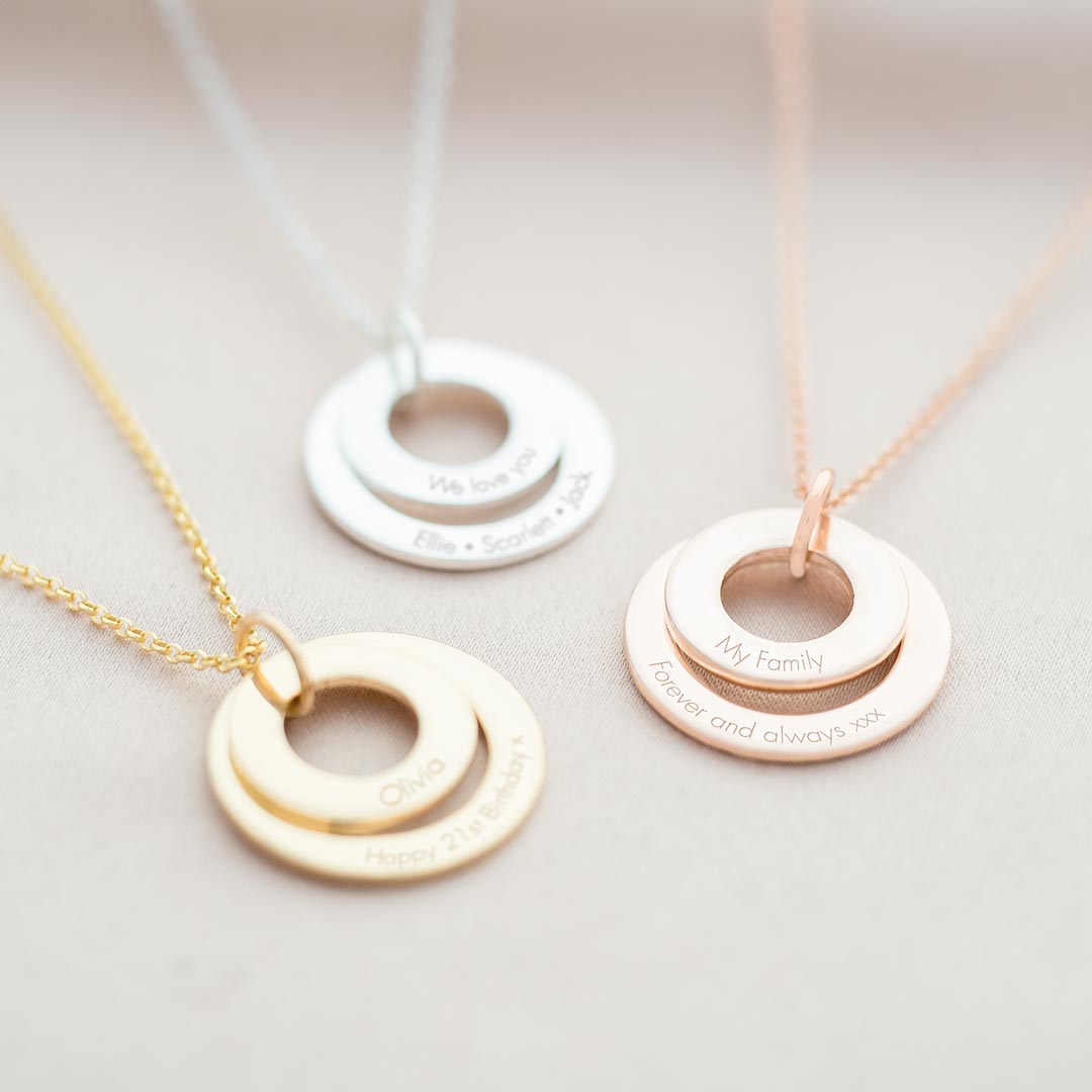 silver, champagne gold and rose gold double eternal personalised necklace