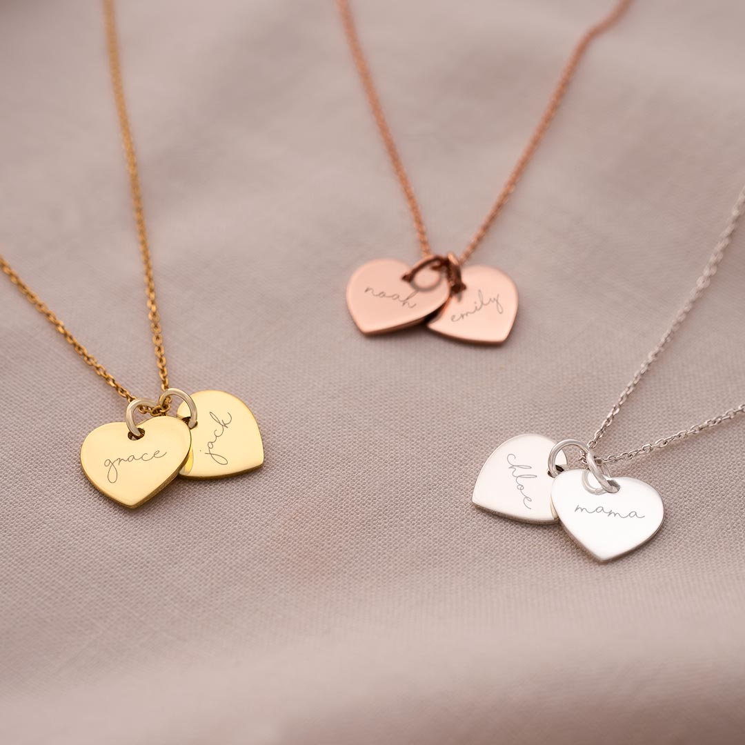 Sterling Silver Double Heart Personalised Name Necklace