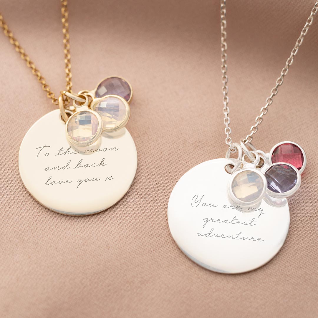 champagne gold and silver plated family birthstone and disc necklace