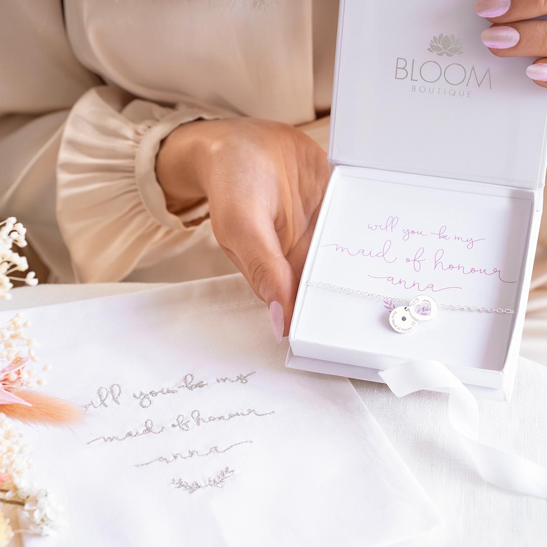 Personalised Secret Message Heart Birthstone Bracelet Wedding Gift Set