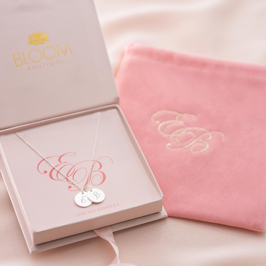 stephanie double disc personalised necklace in luxury valentines packaging