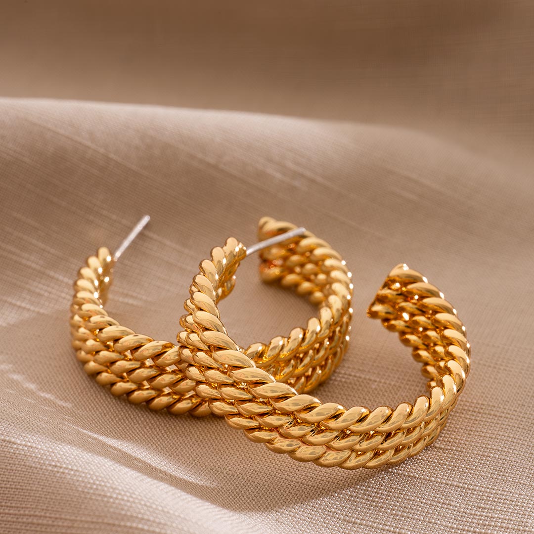 champagne gold woven statement hoop earrings