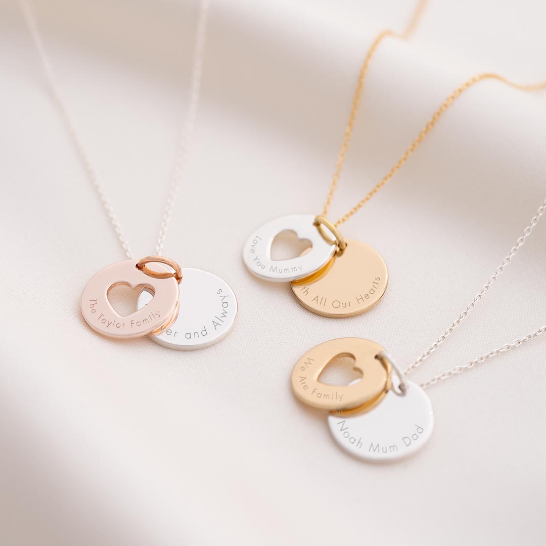 secret message heart personalised necklace available in beautiful mixed metal colourways