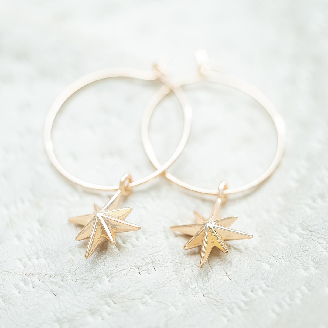 Gold Plated Hoop Earrings with Hanging Star Charm
