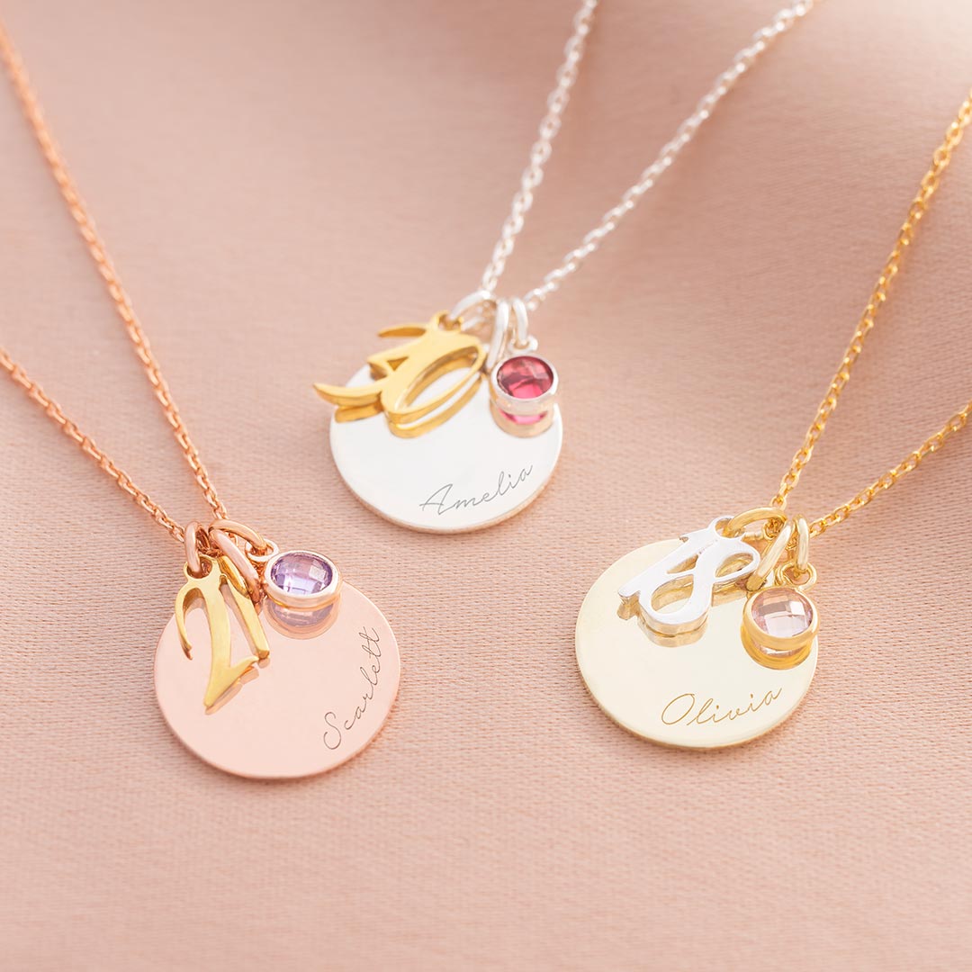 age and birthstone personalised necklace available in silver, gold and rose gold