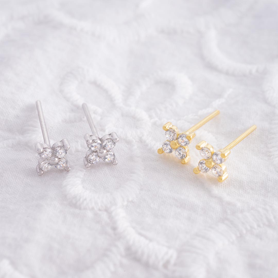 crystal flower stud earrings available in gold plated sterling silver and sterling silver