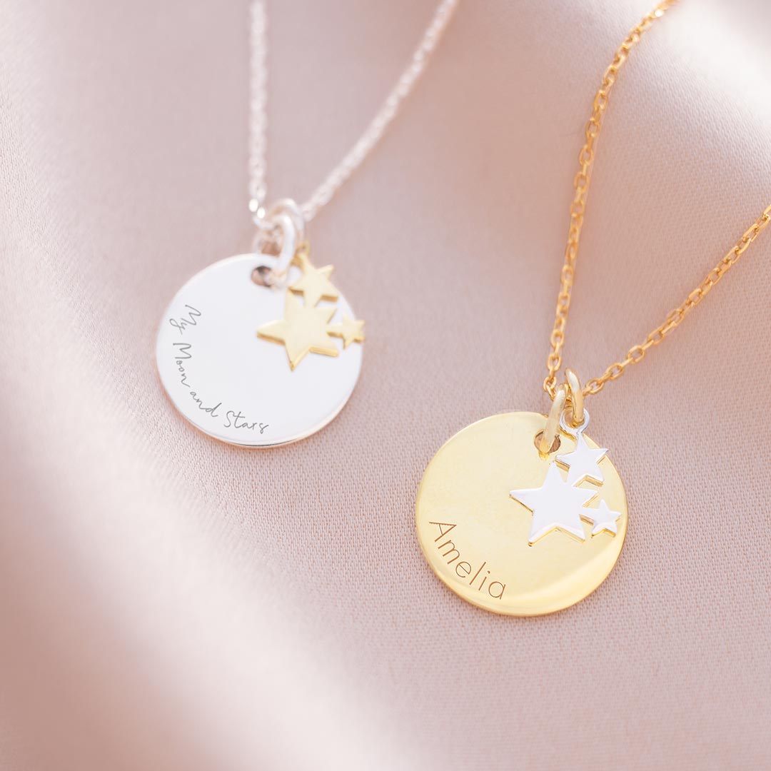 Sterling Silver Disc and Star Cluster Personalised Necklace