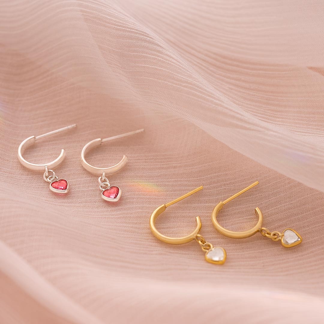 Sterling Silver Gemstone Heart Hoop Earrings