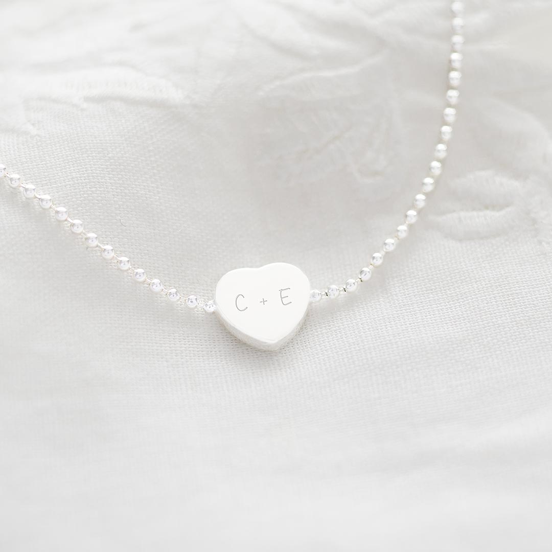 Sterling Silver Heart Charm Initial Personalised Bracelet