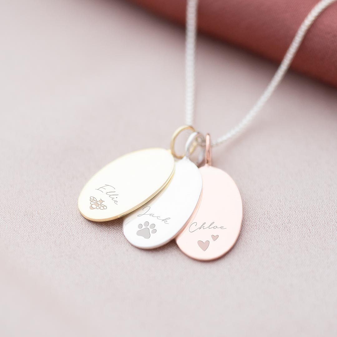 Sterling Silver Oval Sia Illustration and Name Personalised Necklace
